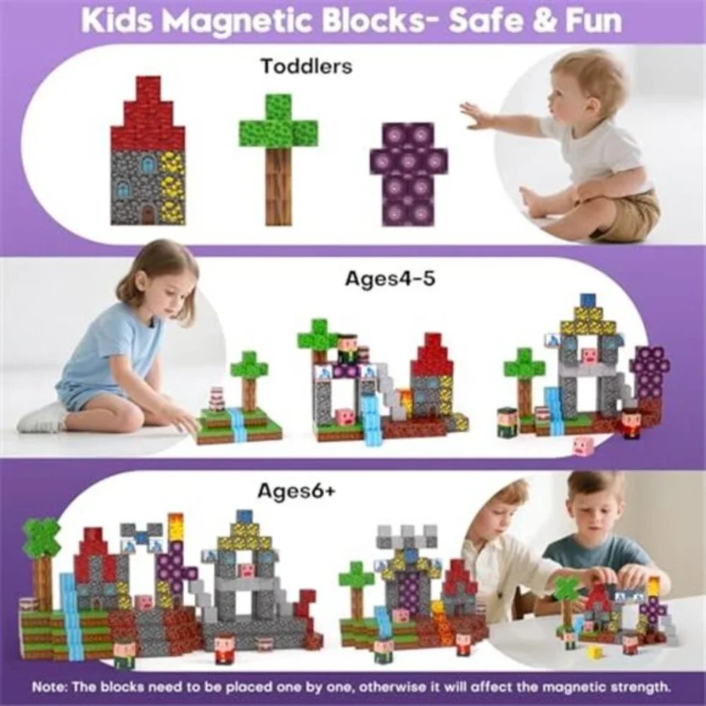 Kids Magnetic Building Blocks Magnet Tiles with Adventure World Blocks Toy